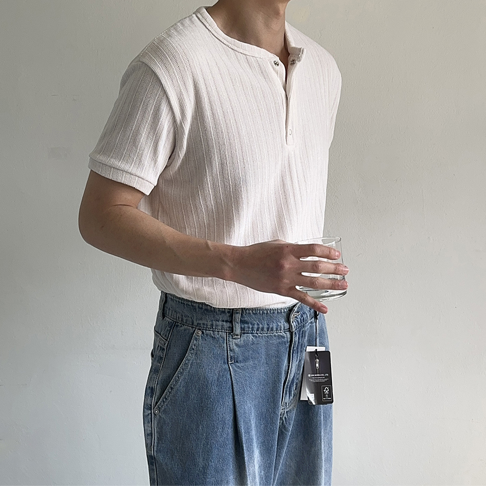 피케 티셔츠 머슬핏 반팔 헨리넥 남자 반팔티 - 상세 이미지 2