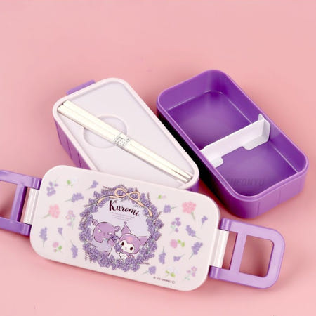 스케이터코리아 JAPAN 쿠로미 밀폐 2단 도시락통 귀여운 캐릭터 소풍 도시락통 (젓가락 포함)