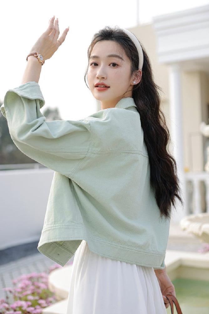 플라워 자수 카라 면자켓 여성 간절기 아우터 봄 가을 아이보리 라이트그린 - 상세 이미지 5