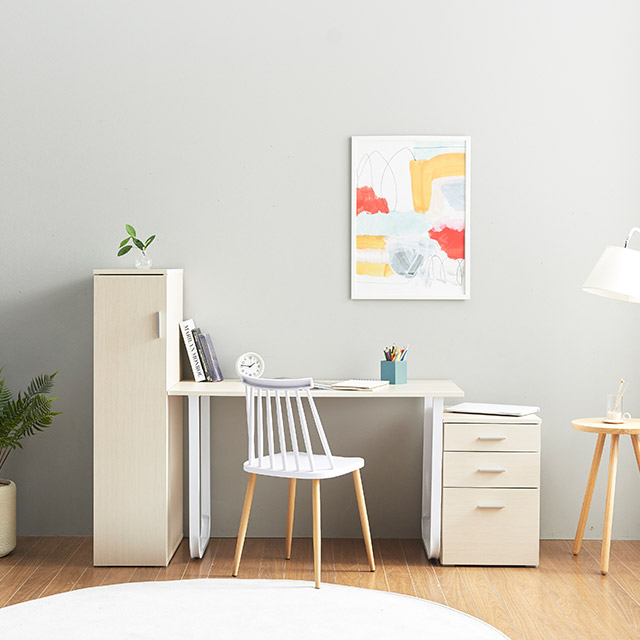 홈트리가구 심플 책상 서랍장 수납장 세트 모던 데스크 시리즈 풀세트 1200mm, 연메이플 - 상세 이미지 2