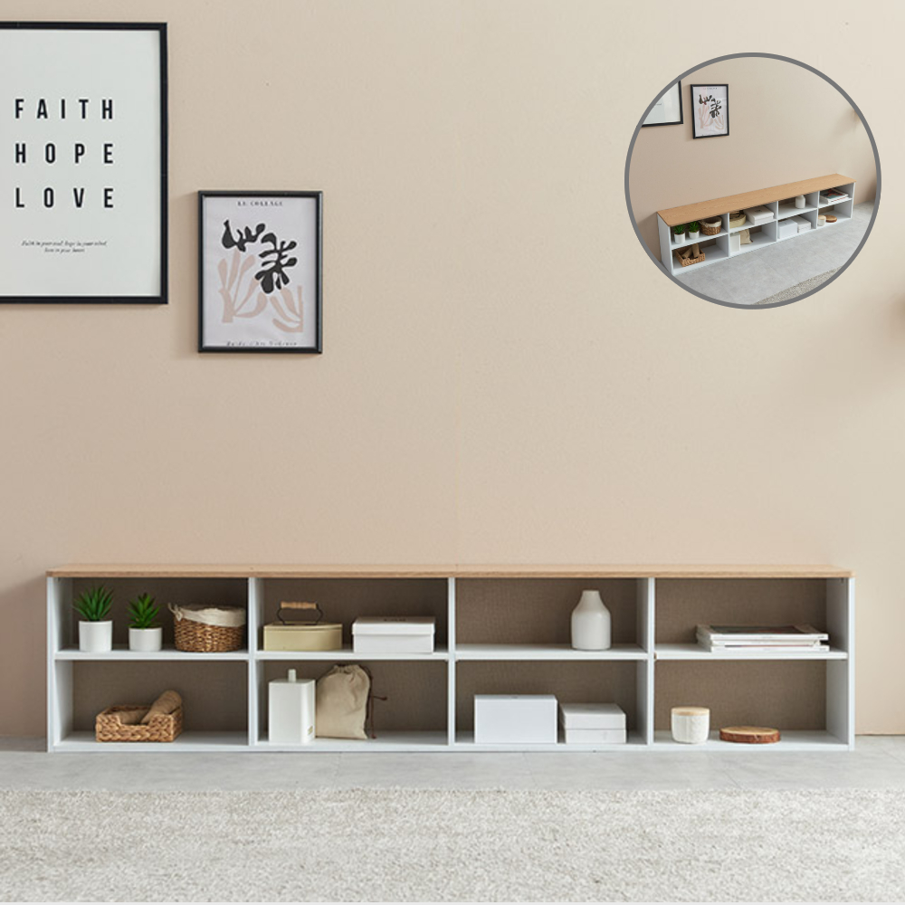 홈트리가구 와이드 낮은 거실장 시리즈 도어형/오픈형 좌식 수납장 TV장 오픈형 2000mm, 화이트