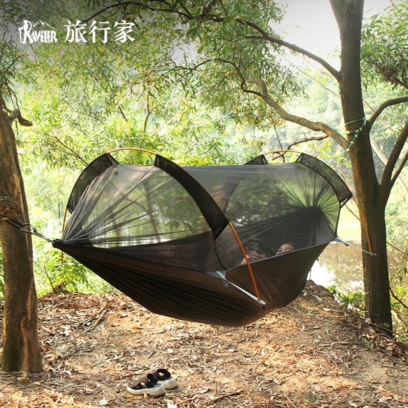 캠핑 해먹 플라잉 이글 간이 침대 전술용 야외 취침 그물 오렌지 270x140 - 상세 이미지 4