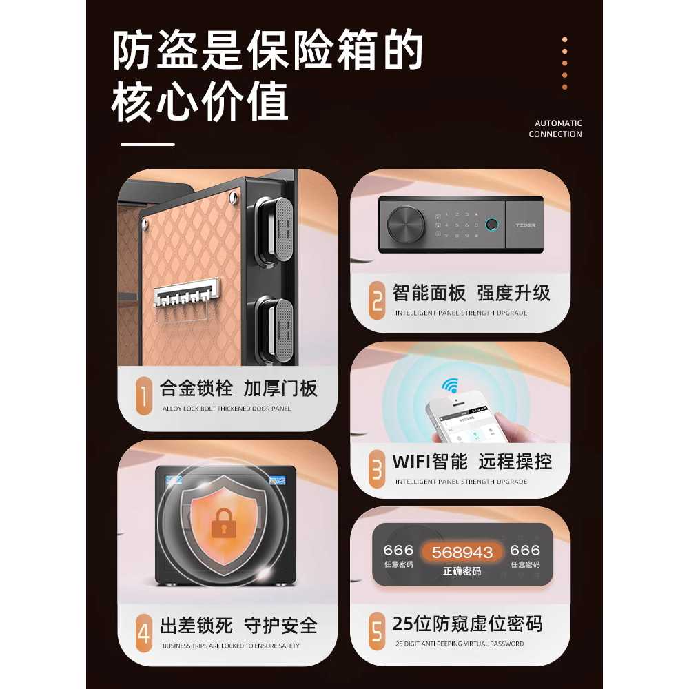 가정용 소형 금고 지문 현금 보관함 집들이 호텔 돈통 비밀번호 - 상세 이미지 2