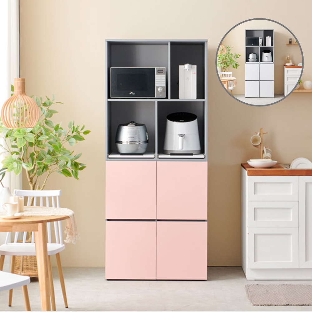 홈트리가구 키큰 렌지대 수납장 시리즈 - 주방 수납장 전자레인지 밥솥 하부 4도어 800mm, 5단, 핑크그레이