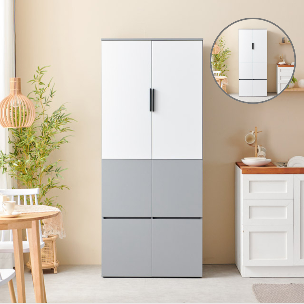 홈트리가구 키큰 렌지대 수납장 시리즈 - 주방 수납장 전자레인지 밥솥 6도어 800mm, 1단, 투톤그레이