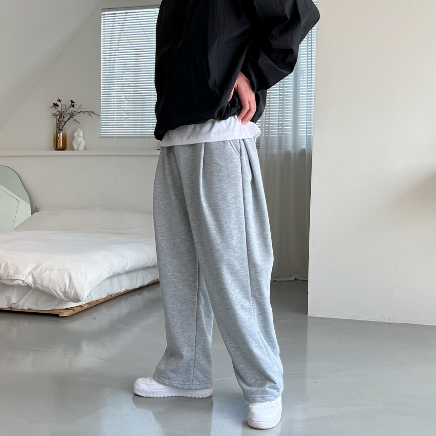 남자와이드팬츠 이중지원단 통넓은바지 사이드핀턱 스웻팬츠