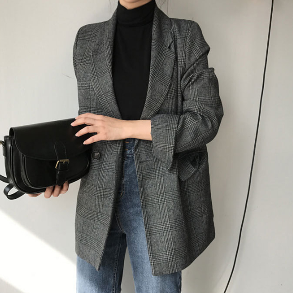 보이핏자켓 오버핏 마이 체크 블레이저 루즈핏 간절기 자켓 - 상세 이미지 3