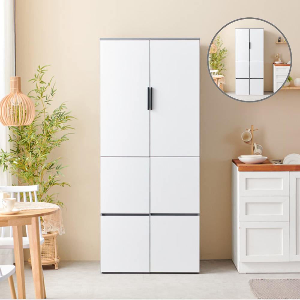 홈트리가구 키큰 렌지대 수납장 시리즈 - 주방 수납장 전자레인지 밥솥 6도어 800mm, 1단, 화이트그레이