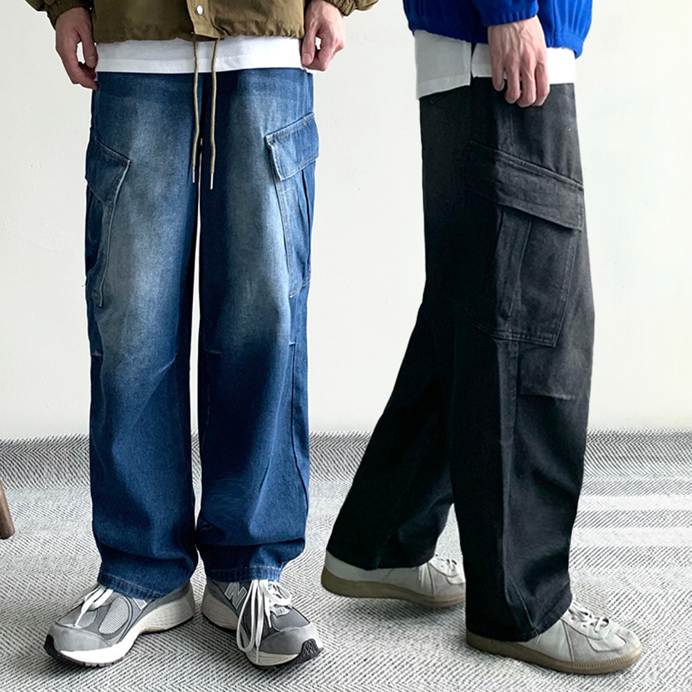 1+1 남자와이드청바지 카고청바지 벌룬데님 - 메인 이미지