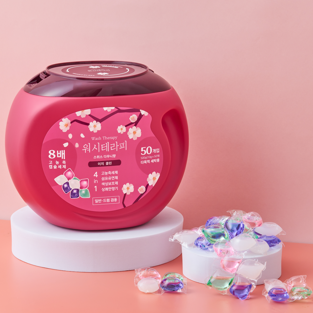 워시테라피 캡슐세탁세제 50개입 캡슐세제 500g, 스위스 다우니향, 2개 제품 이미지