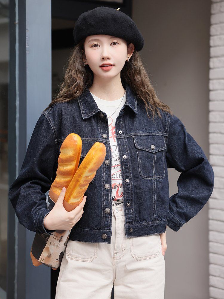 베이직 루즈핏 데님 청자켓 여성 간절기 아우터 봄 가을 진청 네이비 - 상세 이미지 2
