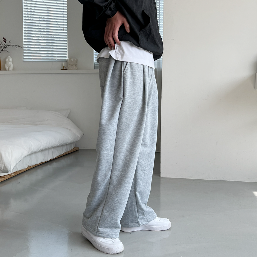 남자와이드팬츠 이중지원단 통넓은바지 사이드핀턱 스웻팬츠 - 상세 이미지 4
