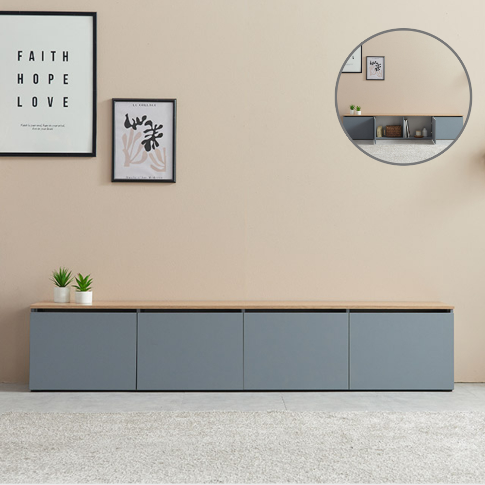 홈트리가구 와이드 낮은 거실장 시리즈 도어형/오픈형 좌식 수납장 TV장 서랍형 2000mm, 그레이