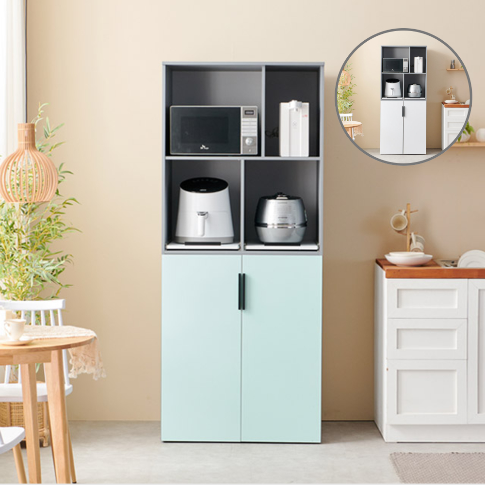 홈트리가구 키큰 렌지대 수납장 시리즈 - 주방 수납장 전자레인지 밥솥 하부 2도어 800mm, 5단, 민트그레이