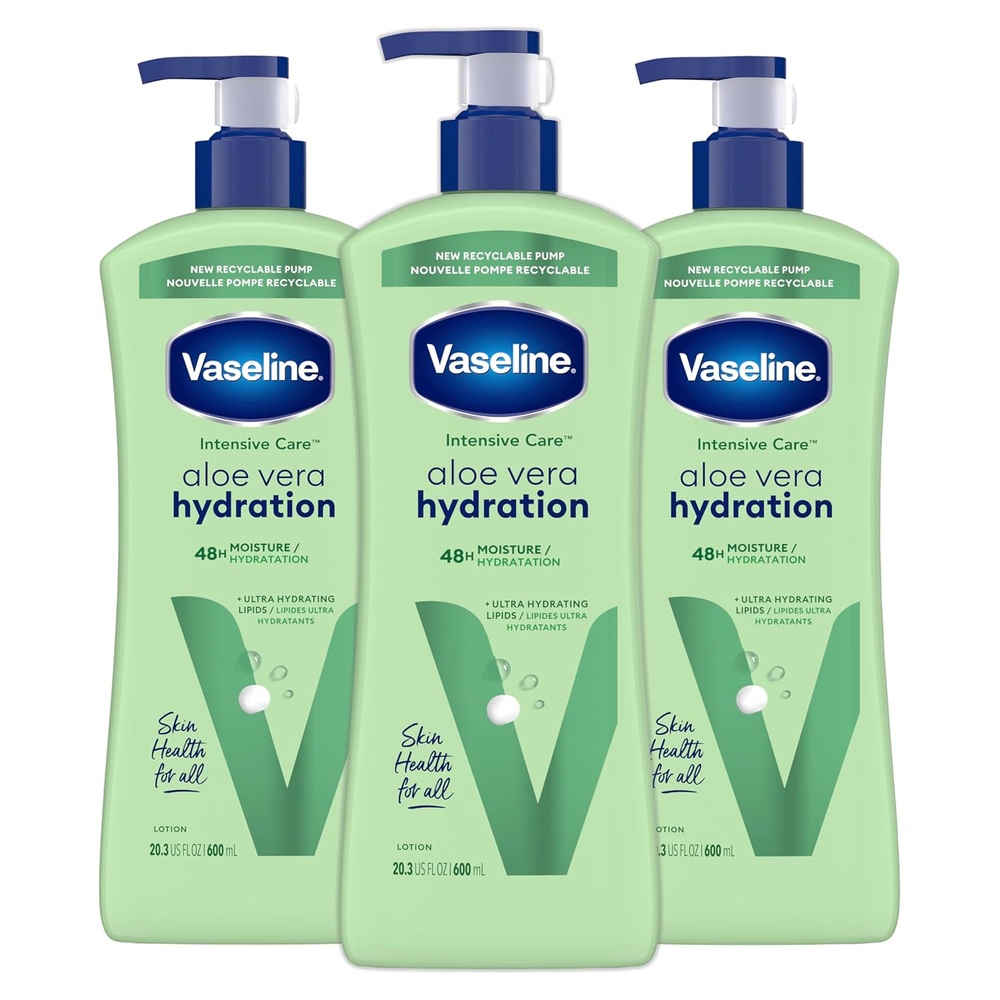 건성 피부를 위한 바셀린 인텐시브 케어 바디 로션 초수분 지질 1% 알로에 600ml 3팩 - 상품 이미지