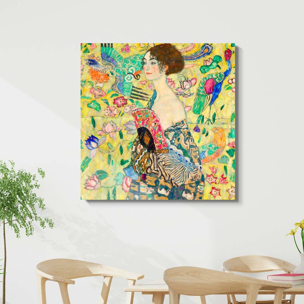 구스타프 클림트 부채를 든 여인 70 x 70cm 명화 그림 거실 벽 인테리어 그림액자 - 상품 이미지