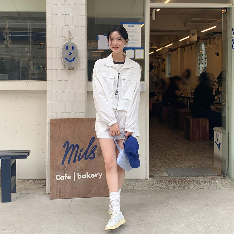 카고 크롭 집업 숏팬츠 셋업 st2832 이미지 4