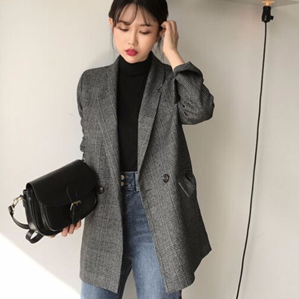 보이핏자켓 오버핏 마이 체크 블레이저 루즈핏 간절기 자켓 - 상세 이미지 2
