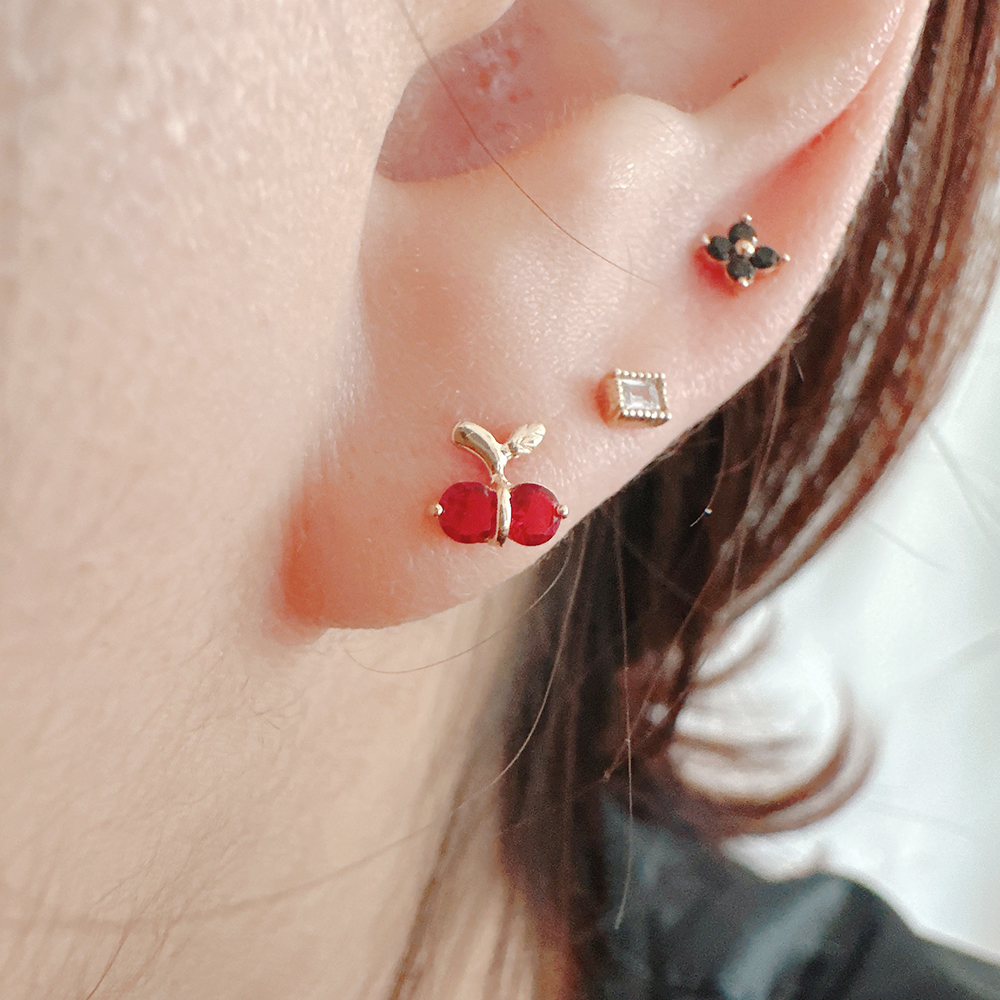 14K 체리 앵두 과일 피어싱 아웃컨츠 귓바퀴 연골 - 상세 이미지 5