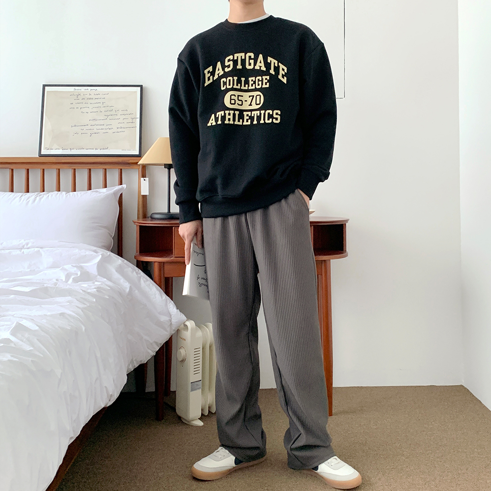 오르티 남자 골지 와이드 팬츠 SD- 240201M 바지 남녀 공용 커플 봄바지 골지와 - 상품 이미지