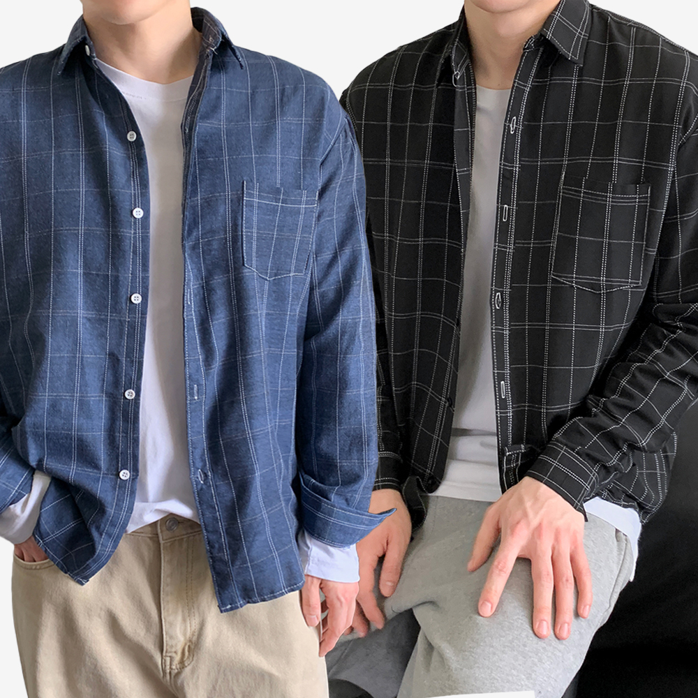 옥스퍼드 체크 셔츠 와이셔츠 남방 남성 남자 오버핏 코디 남방셔츠 캐쥬얼 - 상품 이미지