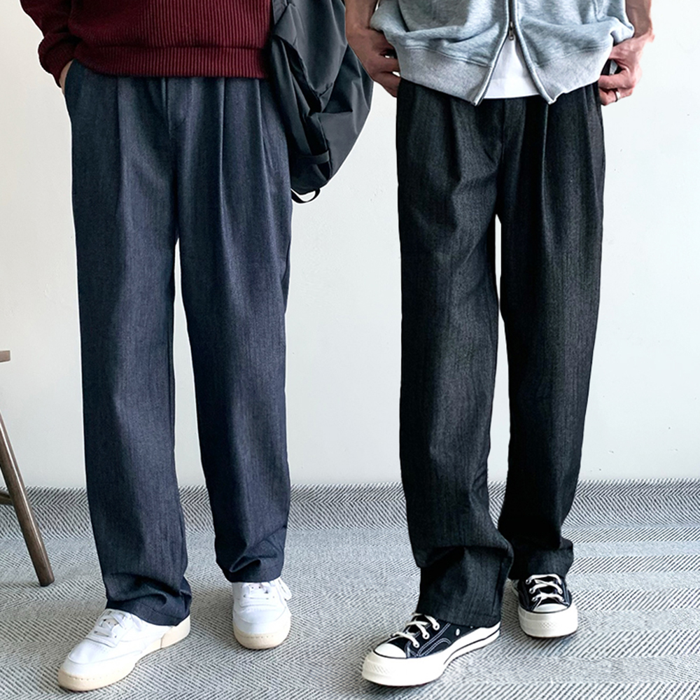 1+1 남자와이드청바지 남자생지데님 진청바지 - 메인 이미지