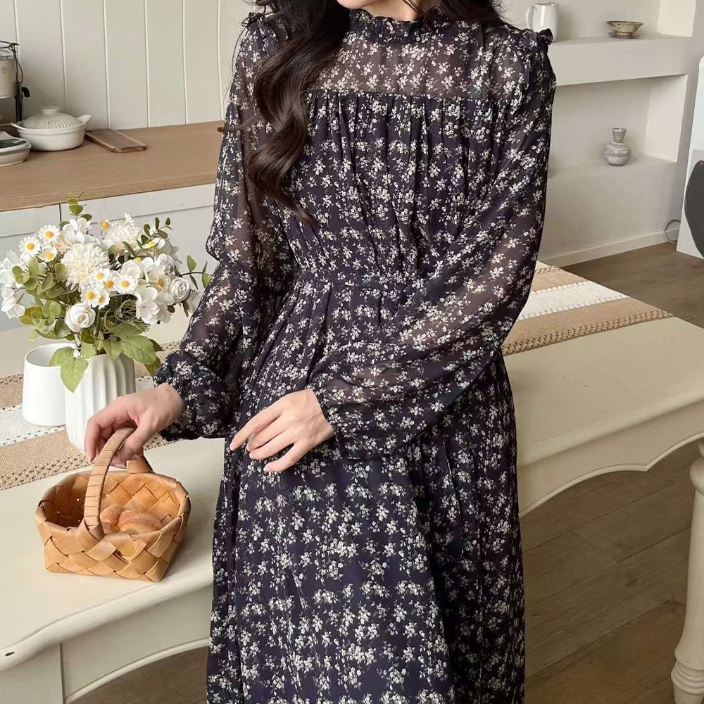 샤랄라 하늘하늘 프릴 셔링 쉬폰롱원피스 - 상품 이미지
