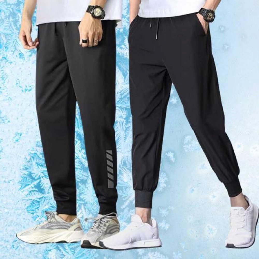아이스 트레이닝 조거 팬츠 슬림핏 긴바지 밴딩 짐웨어 남자 여름 운동복 헬스복 - 상품 이미지