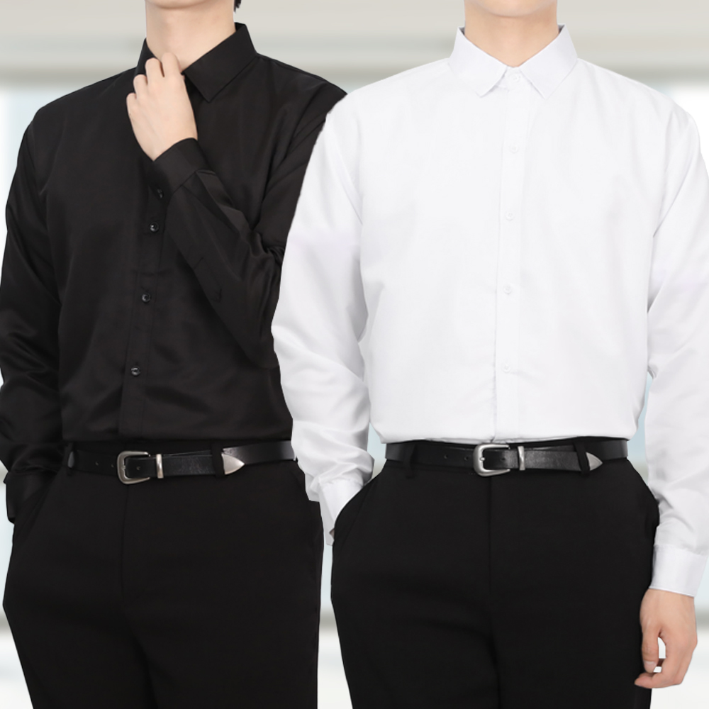 에셔론 클래식 셔츠 남자 와이셔츠 옥스포드 남성 흰색 카라 긴팔 드레스 정장 - 메인 이미지