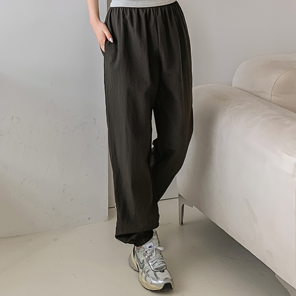 여성 바스락 조거팬츠 나일론 우븐 팬츠 조거 바지 밴딩 고무줄