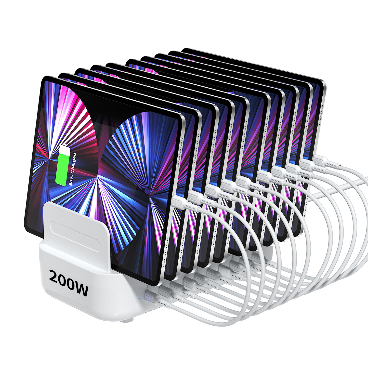 N배송 괴물충전 200W C타입 10포트 냉각팬 올고속 멀티충전기 화이트