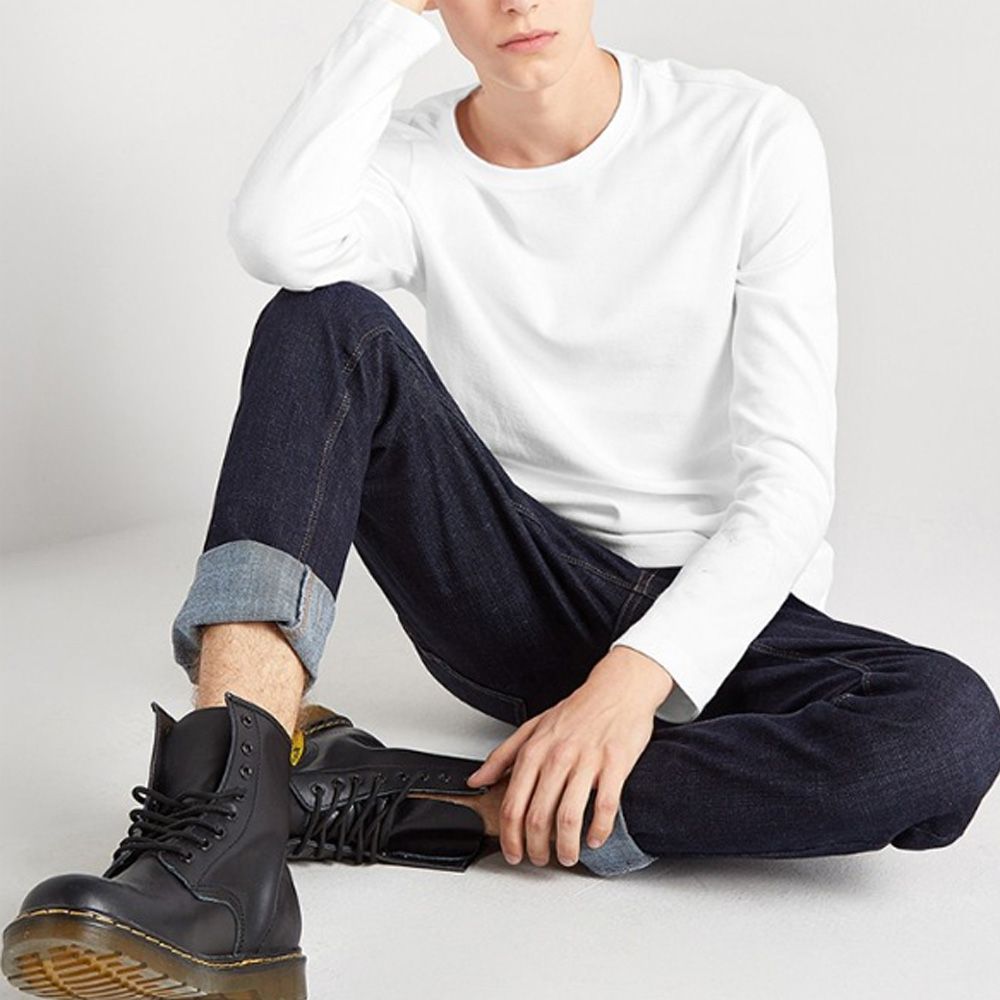 남자 레이어드 티셔츠 긴팔 V넥 이너 기모 무지 긴팔티 레이어드티 남성 흰티 - 상품 이미지