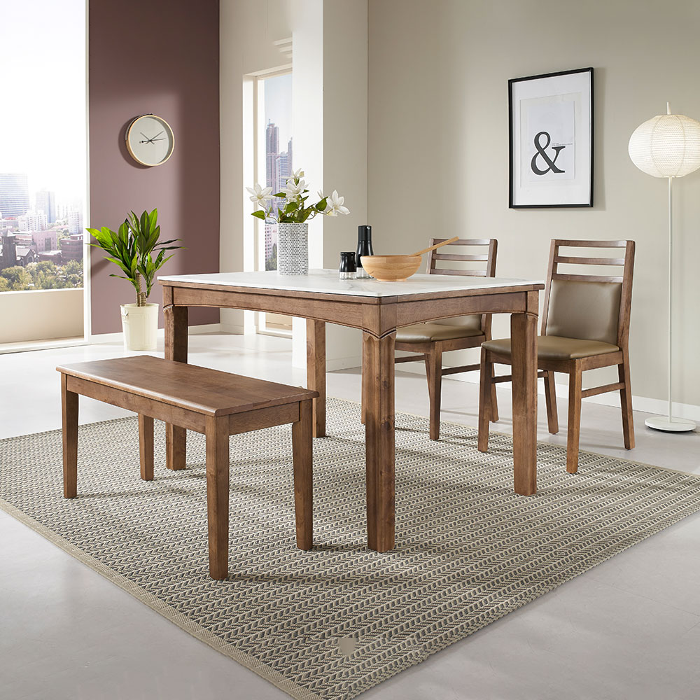 모디쉬갤러리 체스 원목 세라믹 4인식탁+의자2+벤치1, 1200mm, 월넛 - 상세 이미지 5