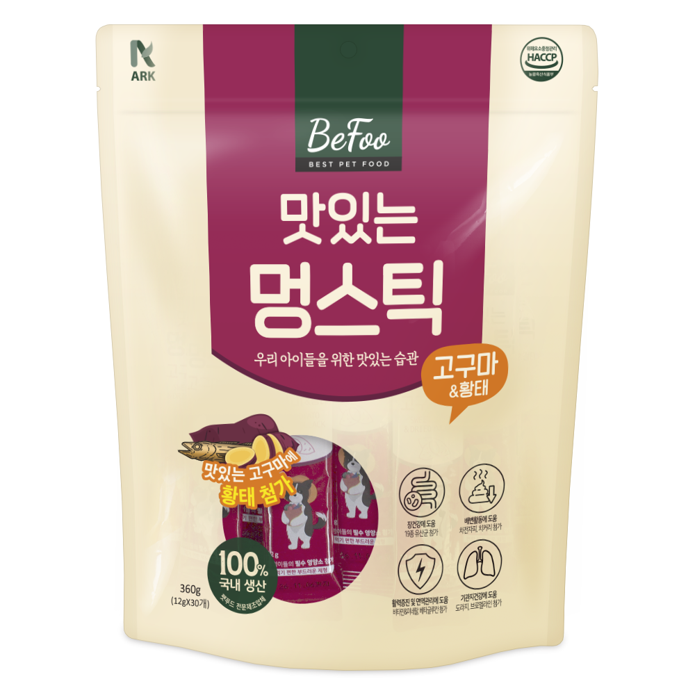 기호성 최상 영양소 듬뿍 반려견용 츄르간식 베푸 맛있는 멍스틱 고구마+황태, 360g, 1개 - 상품 이미지