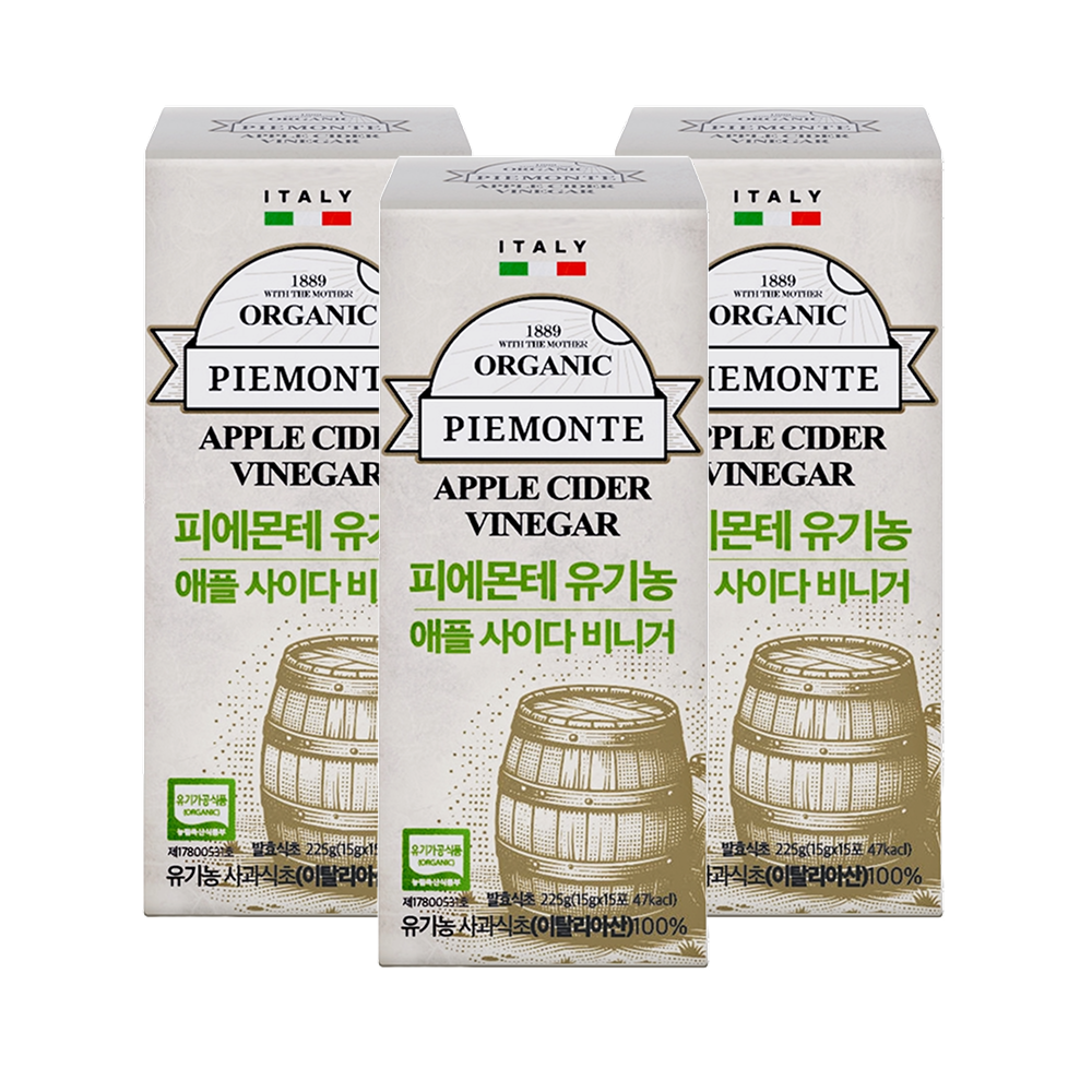 피에몬테 애사비 스틱 100% 이탈리아 유기농 사과 초모 식초 15포, 3개