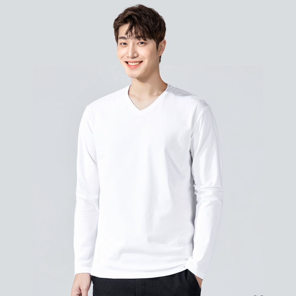 클래시컬 드롭 브이넥 티셔츠 레이어드티 남성 남자 긴팔 면티 흰티 이너티 무지티 - 상품 이미지