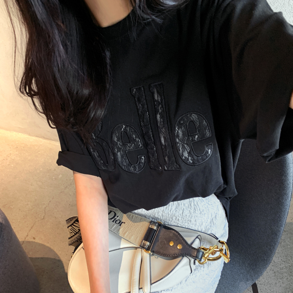 부티츠 레터링 패치 레이스 루즈핏 반팔 티셔츠 - 상세 이미지 3