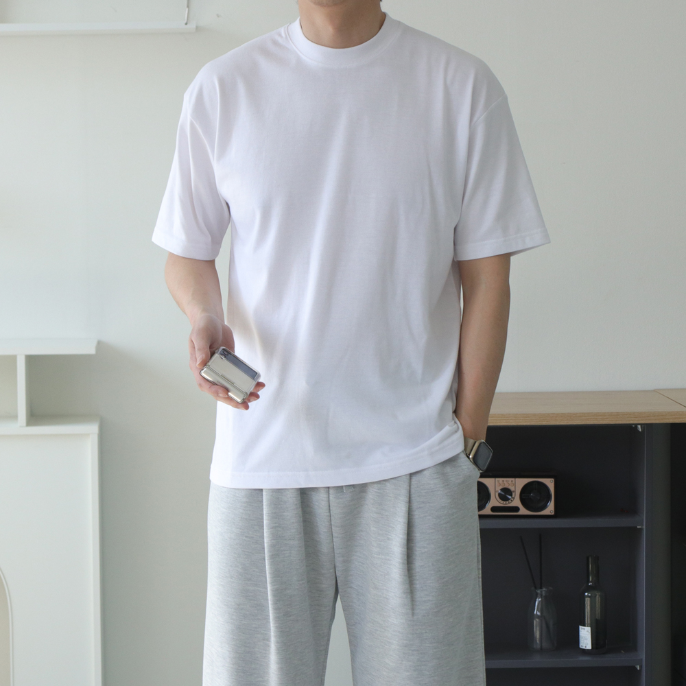 1+1 남자반팔티 빅사이즈 이너 흰색 무지 티셔츠 - 상세 이미지 2