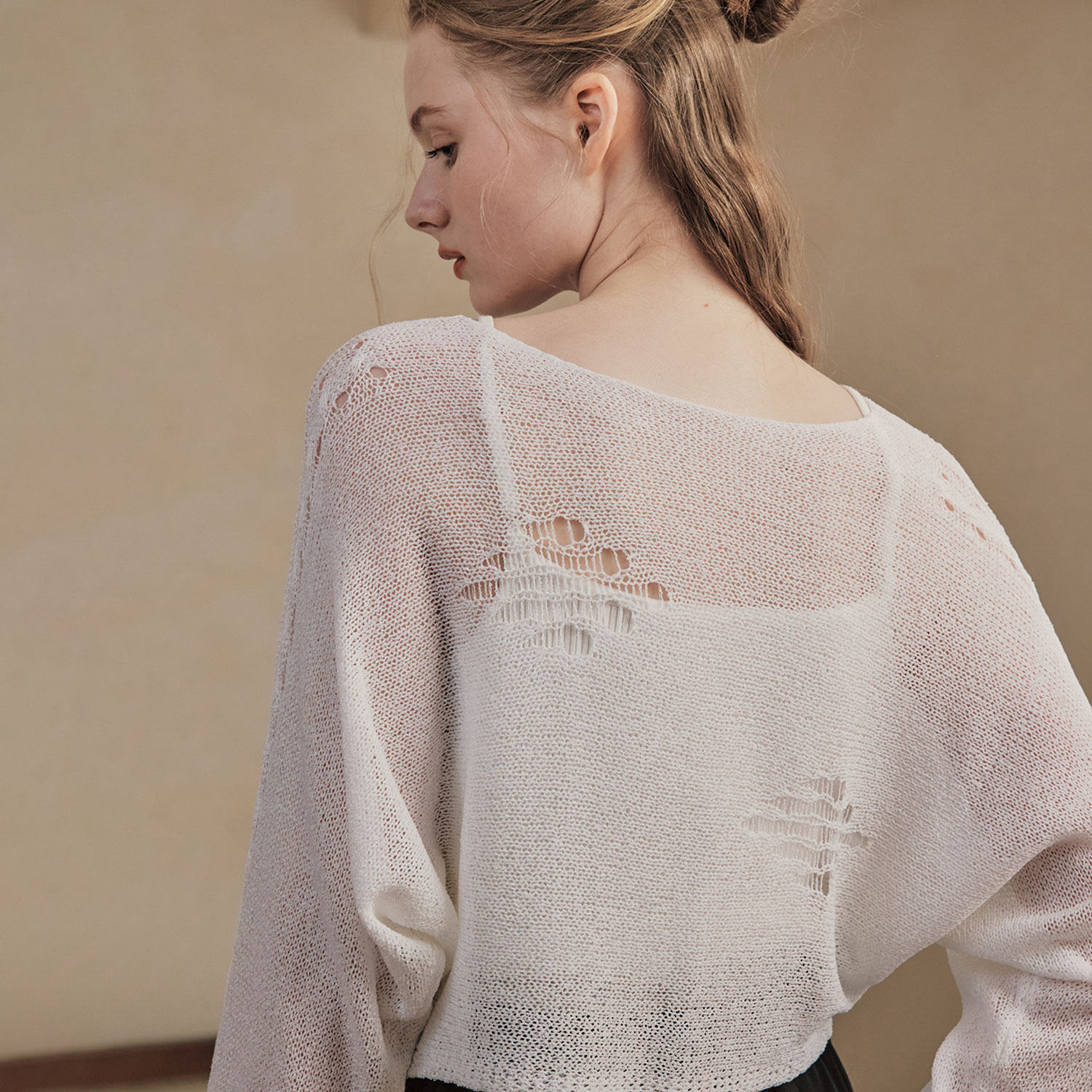 [제로스트릿]  데미지 부클 니트 DAMAGE BOUCLE KNIT WHITE, FREE - 상세 이미지 3
