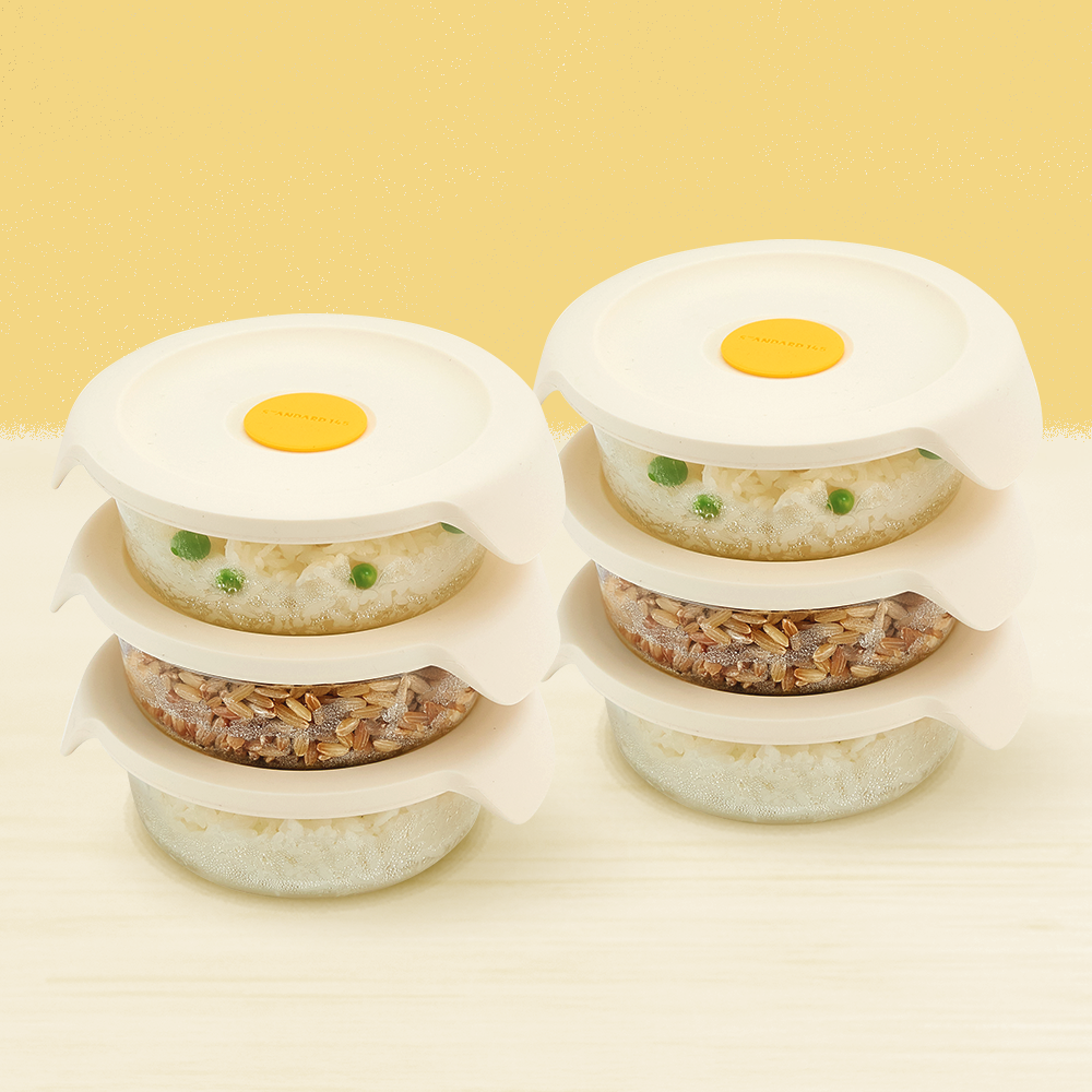 스탠다드145 [1+1] 간편한끼 냉동밥용기 원형 유리 밀폐용기 390ml 3P + 3P