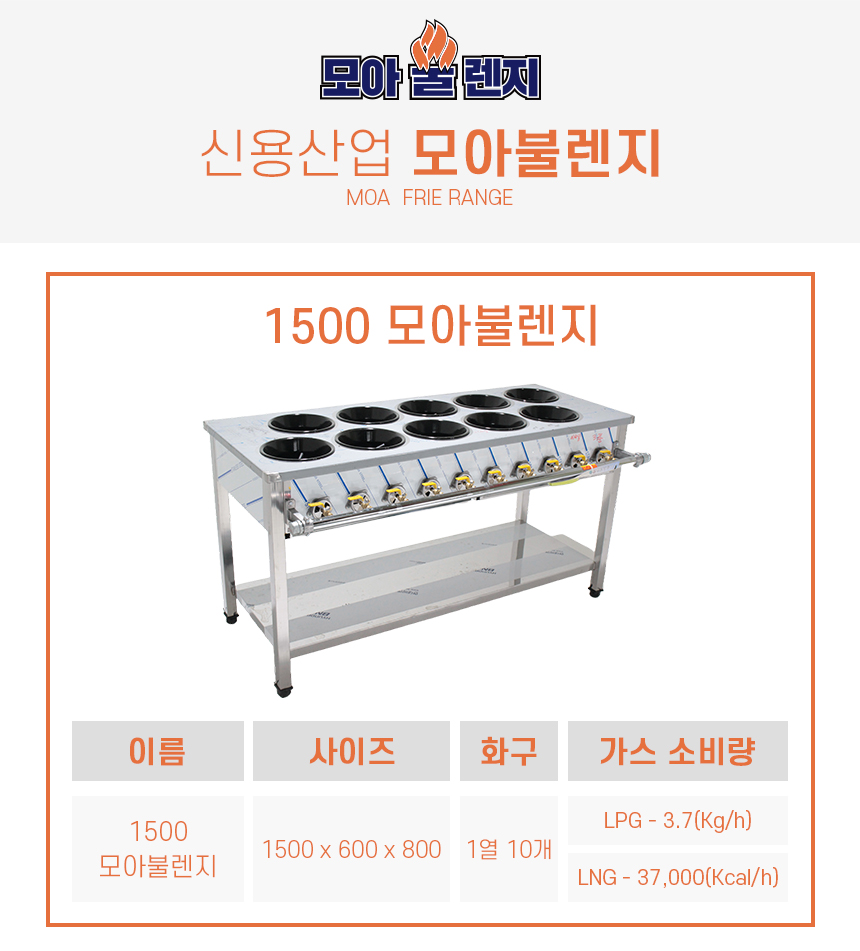 모아불렌지 업소용 뚝배기 간택기 식당 화구 1500 LNG - 상세 이미지 2