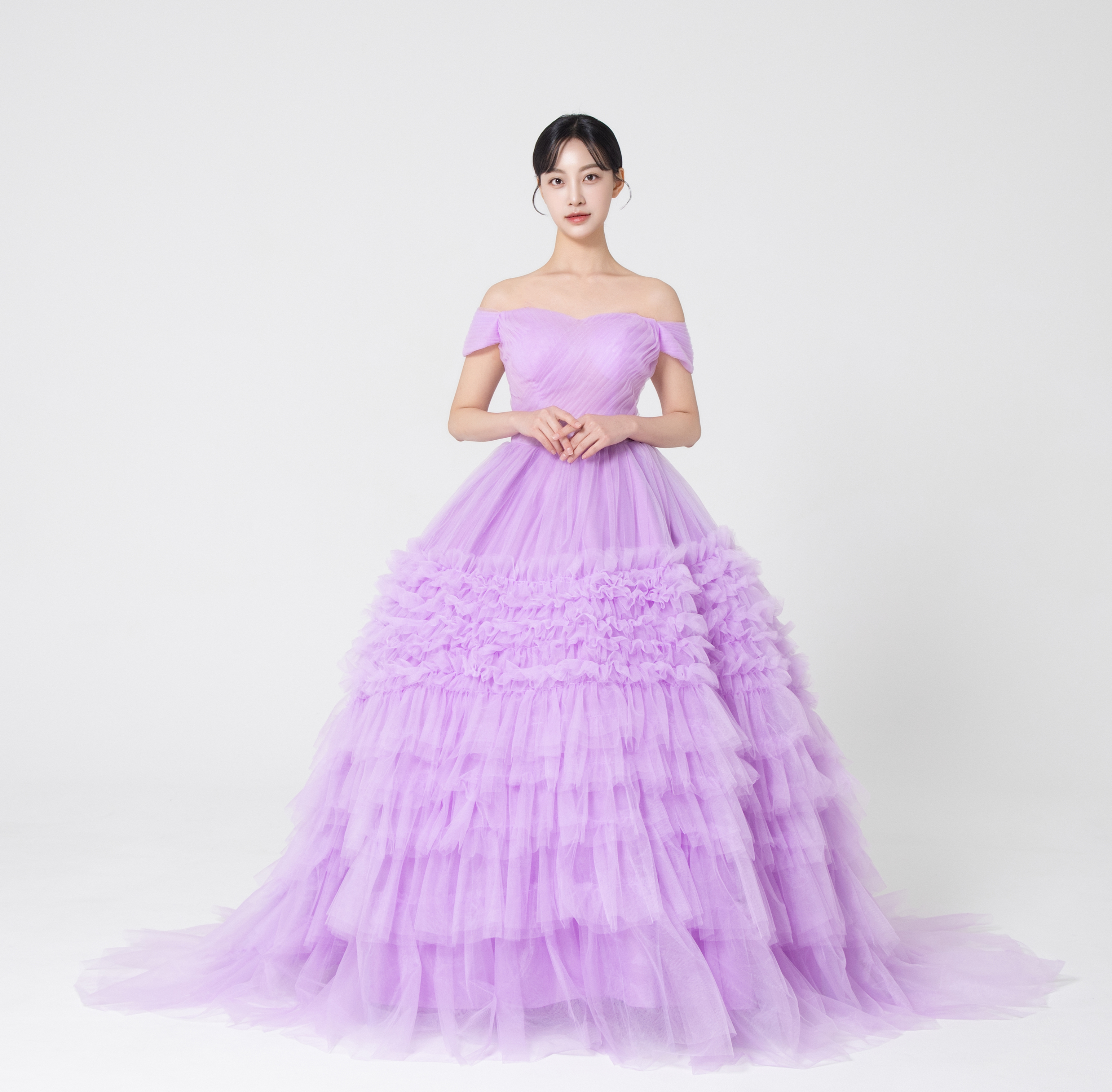 라라 오프숄더 보라 캉캉드레스 대여 셀프웨딩촬영 퍼플원피스 브라이덜샤워 피로연 파티의상 - 상세 이미지 2