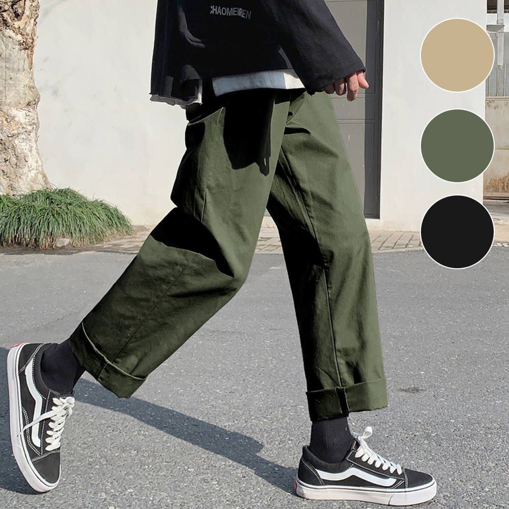 클라반 코튼 팬츠 와이드 치노 고무줄 바지 통넓은 일자바지 간절기 워크 밴딩 남성 작업 - 상품 이미지