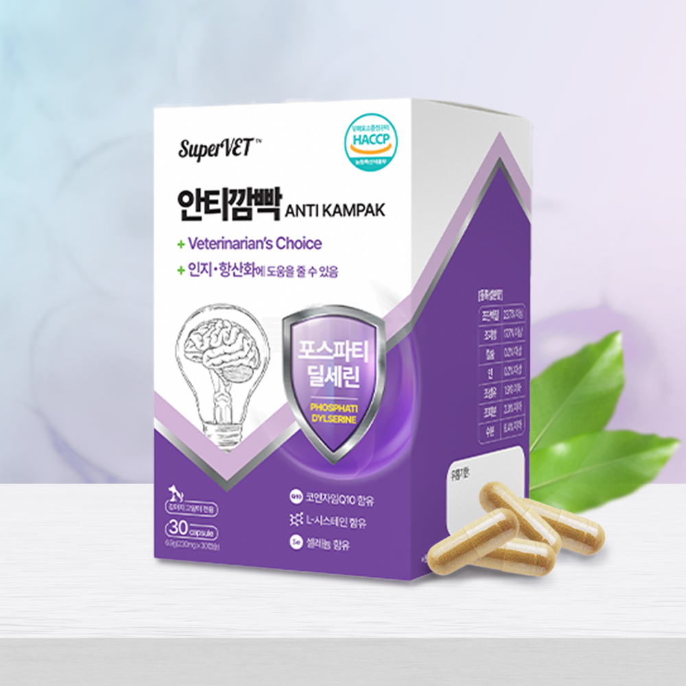 슈퍼벳 안티깜빡 강아지 뇌 치매 영양제 예방 노견 노묘 고양이 항산화제 30캡슐, 1개