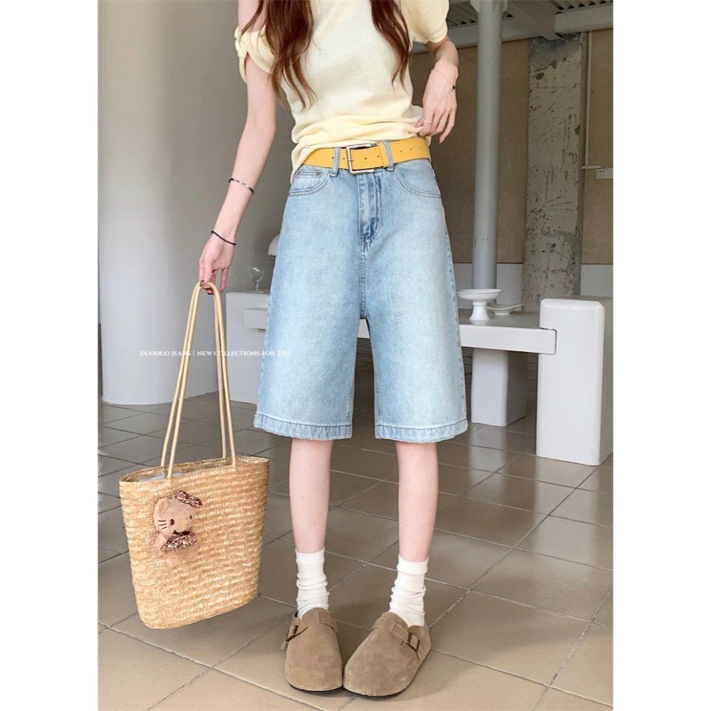 봄 여름 여성 하이웨스트 5부 오부 워싱 데님 청바지 팬츠 진청 연청