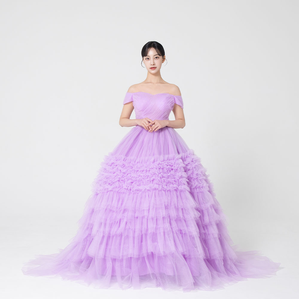 라라 오프숄더 보라 캉캉드레스 대여 셀프웨딩촬영 퍼플원피스 브라이덜샤워 피로연 파티의상 - 메인 이미지