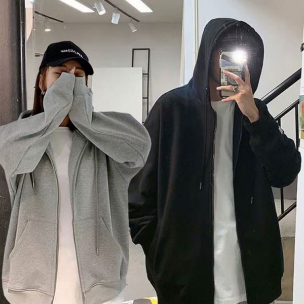후드집업 가을 잠바 남여 공용 2color 오버핏 학생 심플 후드티 티후드 아우터 - 메인 이미지