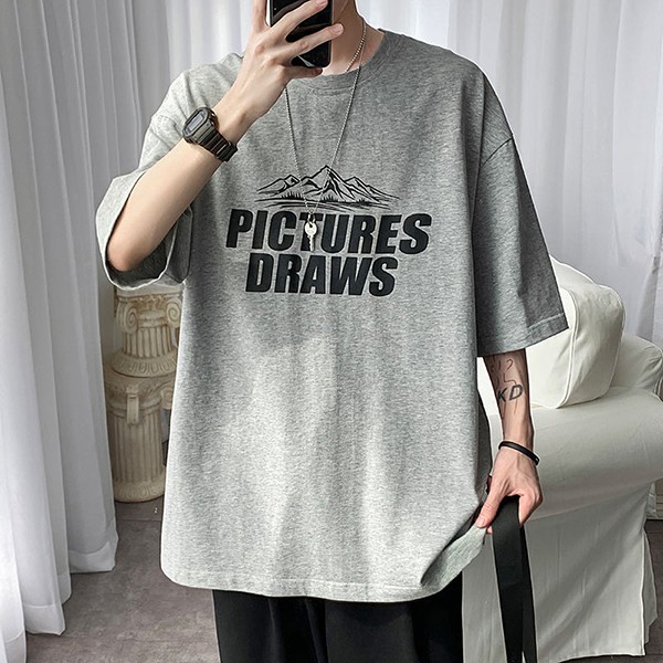 남성 3컬러 프린팅 오버핏 반팔 티셔츠 IS- TS 14 무지티 기본 - 상품 이미지