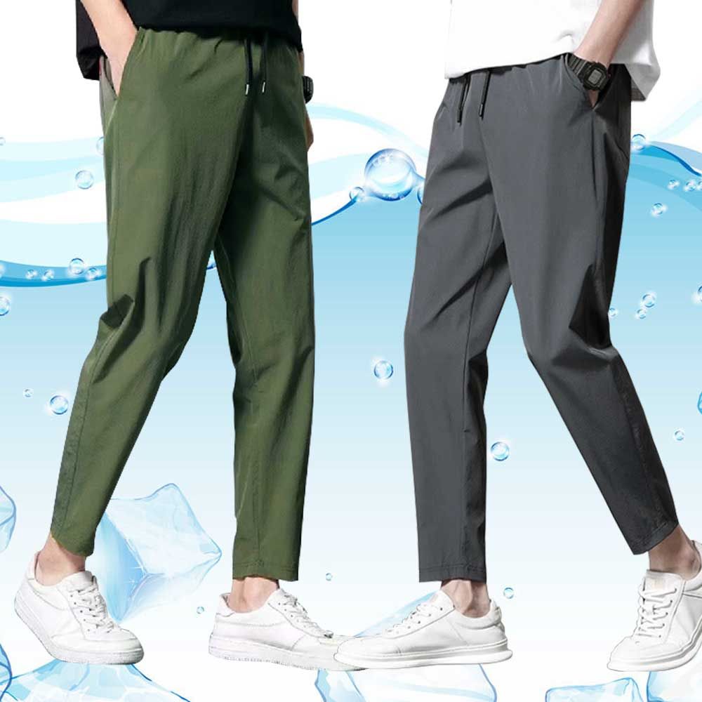 9부 테이 퍼드 핏 슬랙스 허리 밴딩 바지 편한 팬츠 세미 와이드 남자 슬림핏 낚시 - 상품 이미지