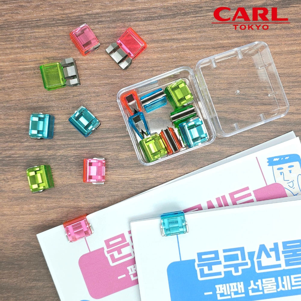 CARL 모리 문서클립 원터치클립 서류 사무용품 칼라 중형 18개입 - 상품 이미지
